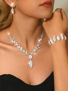 Necklace And Earrings Set High-End Blue Diamond-Studded Claw Necklace Earrings Bridal Set Ladies Wedding Dress Accessories Stage Performance Accessories - Blue - View 10