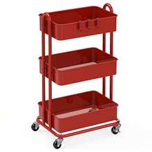 Simple Houseware - Carrito de Metal Resistente de 3 Niveles Color Rojo - Rojo - Ver 1