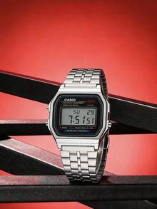 Casio 卡西欧男士方形表盘数字手表，不锈钢表带，石英机芯，多功能防水腕表，男士礼品 A159W-N1 - 黑色 - 查看 4