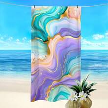 1pc Marble Geometric Pattern Printed Beach Towel, Super Absorbent Quick Dry Towel For Swimming, Soft And Lightweight Beach Blanket, Suitable For Beach, Swimming, Outdoor, Travel, An Ideal Beach Essential - Multicolor - View 1