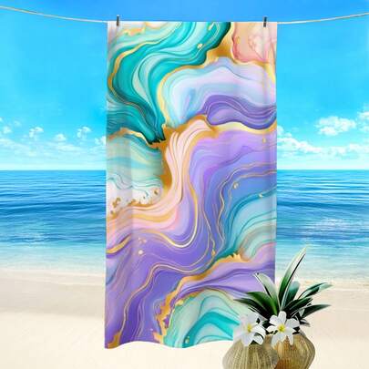 1pc Marble Geometric Pattern Printed Beach Towel, Super Absorbent Quick Dry Towel For Swimming, Soft And Lightweight Beach Blanket, Suitable For Beach, Swimming, Outdoor, Travel, An Ideal Beach Essential