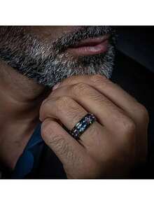 New Men'S Business 8mm Gun Black Ring High Quality Stainless Steel Men'S Ring Set With Gray Carbon Fiber Carbide Ring Mahogany Ring Men'S Wedding Party Jewelry Comfortable To Wear Support Mixed Sizes Mixed Batch - 紅色 - 查看 2