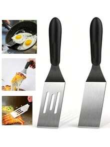 Meoky Stainless Steel Mini Spatula, Mini Spatula For Kitchen, Cooking Metal Spatula With Heat-Resistant Handle, Suitable For Pizza, Pancakes, Lasagna, Brownies, Cakes And Cookies - Silver - View 2