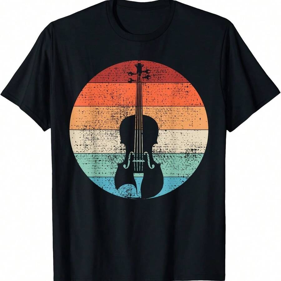 Violin Violinist Musical Instrut Retro T-Shirt - Verde - Ver 1