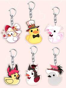 1/6个可爱小黄鸭亚克力卡通钥匙扣，/Alastor/Vox/Husk/可爱包包配饰，动漫人物钥匙扣，汽车钥匙扣，背包挂件，饰品配件，日常佩戴完美，送给朋友和粉丝的绝佳礼物 - 彩色 - 查看 2