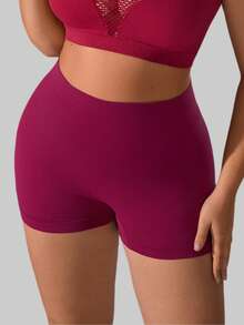 1pc Women Plus Size Solid Color Seamless Yoga Shorts, Quick Dry For Indoor Yoga, Outdoor Running, Cycling, Fitness, Shaping, Lifting - Burgundy - View 5