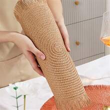 1/4/6/12pcs Bohemian Style Paper Round Placemats With Natural Tassels, Non-Slip Mats For Home Kitchen Dining Table Decor, Suitable For Holidays, Parties, Birthdays, Weddings, Banquets (Note: The Material Is Paper And Cannot Be Washed) - Coffee Brown - View 9