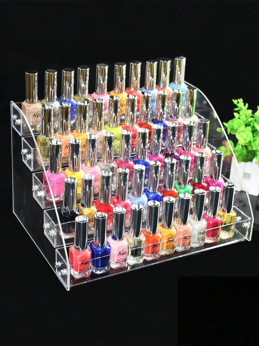 1pc Transparent Acrylic Multi-Layer Trapezoidal Display Desktop Display Shelf, Which Can Display Nail Polish, Cosmetics, Lipstick, Perfume, Jewelry, Used In Nail Salons - White - View 1