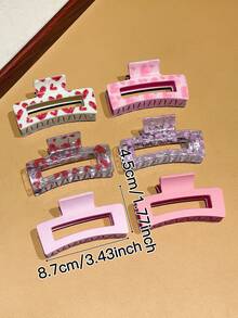 6/4/2 قطعة مشابك شعر مربعة مطبوعة بشكل قلب للنساء، إكسسوارات شعر حلوة وجميلة، مناسبة لعيد الحب، الارتداء اليومي العادي، الخروجات، الحفلات، المواعيد، الطول تقريبًا 3.35 بوصة/8.5 سم، إكسسوارات نسائية، هدية عيد الحب للنساء مشابك شعر أنيقة - متعدد الألوان - مشاهدة 4