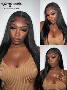 MEGALOOK 6x6 T型蕾丝前假发，直发波波头，100%真人发丝，12-26英寸，预剪预漂白发结，自然发际线，透明蕾丝闭合假发，12英寸短波波头假发 - 无需胶水，新手友好，全天舒适，自然发际线，隐形无痕，日常佩戴 - SNatural - 查看 4