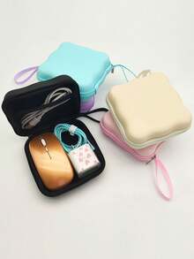 Shockproof Solid Color Material 1pc Square Wave Bluetooth Earphone Cable Portable Small Storage Bag Charger Power Bank Organizer Box Solid Color Anti Pressure Anti Drop Large Capacity Protective Case Compact Portable Travel Accessory Storage Women Gift Birthday - Multicolor - View 2