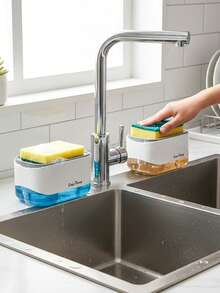 厨房皂液器、洗碗泡沫泵、海绵架、带海绵的洗洁精分配器、海绵沥水架、带沥水盘的塑料水槽收纳架、厨房配件、实用厨房小工具