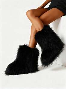 New Winter Warm Plush Faux Fur Snow Boots For Women - Dark Grey & Brown & Black Ankle Booties With Soft Lining, Cozy Slip-On Design For Cold Weather Outdoor & Indoor Wear Unisex Short Ankle Faux Raccoon Fur Snow Boots - Solid Classic Color, Super Smooth Fur Touches The Ground, Perfect For Christmas & Halloween, Y2K Style! Y2K Fashion Men's & Women's Snow Boots - Faux Raccoon Fur, Silky Smooth Floor-Reaching Fur, Solid Classic Shade, Ideal For Christmas & Halloween! Short Ankle Unisex Snow Boots With Faux Raccoon Fur - Solid Classic Color, Ultra-Smooth Fur Hits The Ground, Must-Have For Christmas & Halloween, Edgy Y2K Vibe! Christmas & Halloween Essential Faux Raccoon Fur Snow Boots (Unisex) - Solid Classic Hue, Smooth Fur Touches The Floor, Stylish Y2K Look! Y2K Short Ankle Snow Boots For Men & Women - Faux Raccoon Fur, Super Smooth Floor-Length Fur, Solid Classic Color, Great For Christmas & Halloween Celebrations! - 黑色 - 查看 4