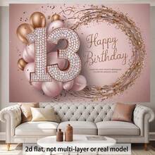 1 peça, banner plano 2D rosa para fundo de aniversário de 13 anos, tecido de poliéster, design de diamante com o número "13", usado para decoração de festa de aniversário de 13 anos, festas de jovens, comemorações de aniversário, aniversários, reuniões de festa, decoração de eventos de feriado, pano de fundo de aniversário, decoração de mesa de bolo, decoração de parede, decoração de casa/jardim/ambientes internos e externos, adereços de fundo para fotografia, suprimentos/presentes de decoração de festa. - Multicolorido - Ver 8