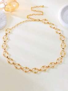 1pc Women's New Ellipse Metal Waist Chain, Fashion Versatile Body Jewelry Accessory Dresses - Bạc - Xem 4