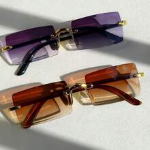 5副/2副/1副长方形无框装饰眼镜，百搭个性街头时尚眼镜，男女皆宜，大框显瘦，日常生活及户外旅行必备单品 - 彩色 - 查看 11