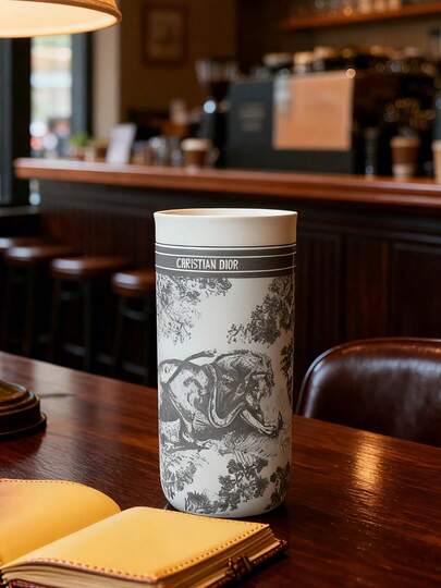  Dior Jungle Collection Limited Edition Mug Gift Set - 400ml Stainless Steel Vacuum Insulated Travel Mug, Decorated With Elephant Print, Luxury Thermal Cup, Suitable For Office, Travel, Gym And Daily Commute