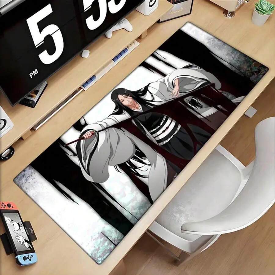Large Mouse Pad Black White Anime BLEACH Mause Mats Gaming Accessories Office Gamer Keyboard Desk Mat Unohana Retsu Mousepad - 橡膠 - 查看 1