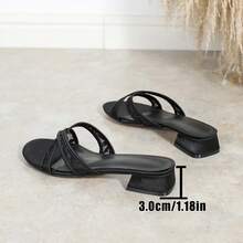 Women's Fashion Criss-Cross Open Toe Low Heel Slippers, Lace Net Comfortable Versatile Non-Slip Chunky Heel Roman Sandals - Black - View 8