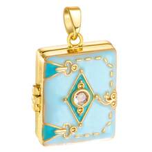 1件DIY珠宝项链吊坠，独特设计高端创意时尚彩色珐琅照片盒铜镀金项链吊坠，女士时尚手工礼物 - 方形可開合 - 查看 2