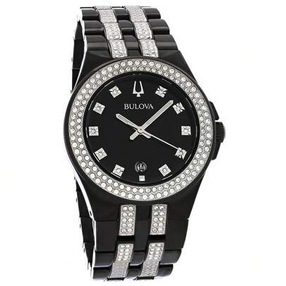 Bulova Men's Black ION Plated Stainless Steel Crystal Quartz Watch 98K101