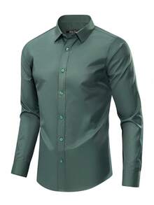 Rand paul Men's Breathable, Non-Sticky Dress Shirt, Easy To Wash And Dry, Ideal For Work, Meetings, And Everyday Wear - 深綠色 - 查看 1