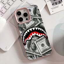Money Phone Case, Aggressive Style, For Compatible With IPhone 17/17pro/17promax/17Air/Iphone16/16pro/16plus/16promax/15/15promax/15pro/11/12/13/14promax/12mini/13mini/11pro/11promax/12pro/12promax/13pro/13promax/14pro/14promax, Dollars And Shark Mouth Gift, Wealth Aesthetic Design Present For Him, Rich Lifestyle Gift - 淺粉色 - 查看 5
