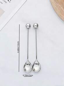 2pcs/Set Gold/Silver Beaded Decorative Ball Spoons, Coffee Spoons, Cake & Snack Spoons - Silver - View 9