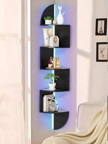 1pc 5-Tier Corner Floating Shelf, Wall-Mounted Black Plastic Storage Rack, Drill-Free Triangular Design, Multifunctional Wooden Display Shelf For Living Room, Bedroom, And Bathroom - An Ideal Choice For Home Office And Decoration, Practical Shelving, Utility Racks - Black - View 2
