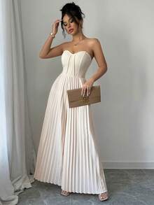 1 pieza Mono de tela de punto con pliegues, adecuado para vacaciones, uso diario y citas, primavera/verano - Albaricoque - Ver 2