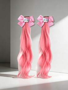 时尚儿童发饰 - 可爱卡通格子蝴蝶结树脂发夹 - 粉色 - 查看 2