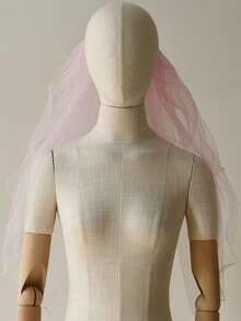 四层浪漫粉色蕾丝边新娘头纱，婚礼及伴娘头纱 - 淺粉色 - 查看 5