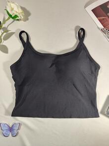 女士性感黑色吊带背心，简约性感美人鱼黑色带垫吊带背心，可内搭/外穿，华丽露背带垫吊带背心，修身休闲无袖打底衫 - 黑色 - 查看 7