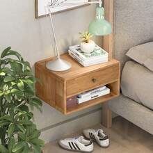 COZAYH Farmhouse Rubber Wood Floating Nightstand With Drawer And Open Shelf, Transitional Wall Mounted Side Table With Open Slot For Bedroom, Fully Assembled, Natural - Tự nhiên - Xem 5