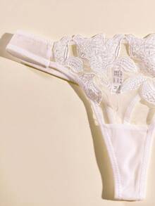 2pcs/Set Women Solid Color Sexy Lace Embroidered Mesh G-String Panties - Multicolor - View 7