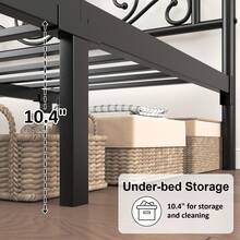 Estructura de cama individual/doble/matrimonial, cama de plataforma de metal con cabecero y piecero con patrón de mariposa vintage, almacenamiento debajo de la cama, sin necesidad de caja de resortes, fácil montaje, sin ruido, blanco/negro - Negro - Ver 5