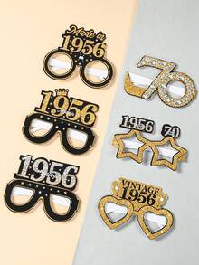 6个黑色金色70岁生日派对纸质眼镜，复古70岁生日派对拍照道具，70岁生日派对用品，生日快乐派对眼镜，1956年生日庆祝活动，派对配件，黑色金色70岁生日派对装饰，生日礼物，派对礼品 - 70th - 查看 3