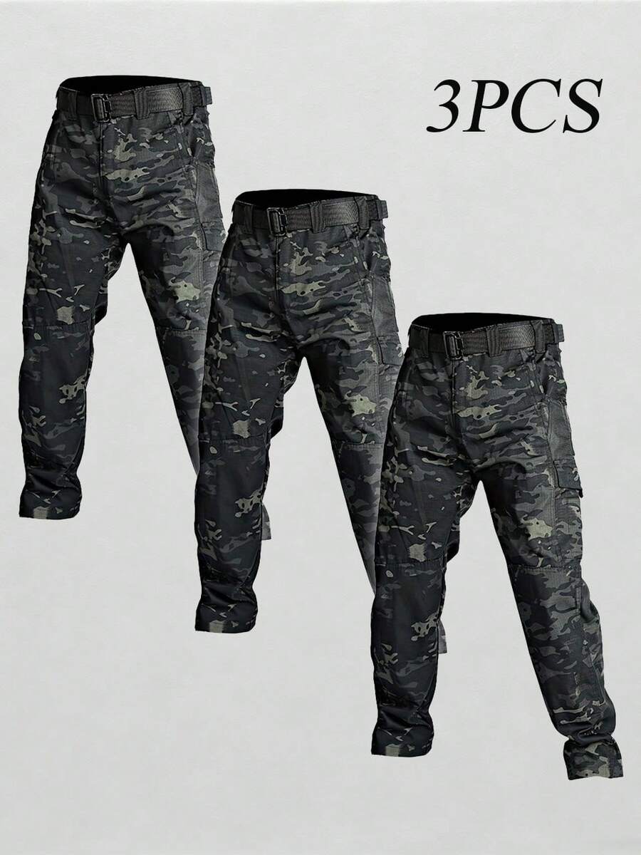 3Pack Men'S Outdoor Cargo Pants | Multi-Functional Pockets, Lightweight, Ripstop, Durable, Suitable For Camping, Hiking, Fishing, Ideal For Spring, Summer, And Autumn Seasons - MICAI+MICAI+MICAI - 查看 1