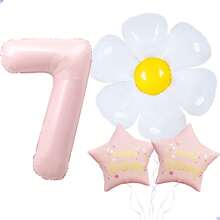 4PCS Flower Daisy Balloons Pastel Pink Large 40 Inch Number 3 Birthday Balloon With Bow Foil Mylar Floral Balloons For Birthday Party Decorations Supplies - 7號 - 查看 2