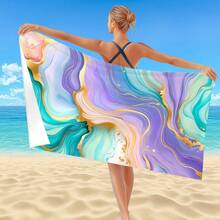 1pc Marble Geometric Pattern Printed Beach Towel, Super Absorbent Quick Dry Towel For Swimming, Soft And Lightweight Beach Blanket, Suitable For Beach, Swimming, Outdoor, Travel, An Ideal Beach Essential - Multicolor - View 4