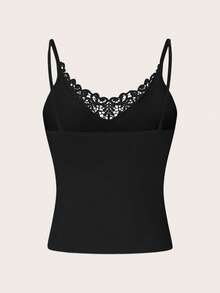 2pcs Women's Summer Casual Versatile Solid Color Contrast Lace Slim Fit Camisole - Black - View 5