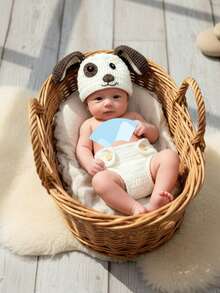 2pcs Baby Cartoon Puppy Dog Design Sets Newborn Photography Props Hand-Knitted Hat & Shorts Set With Tail For Studio Photos Accessories - Multicolor - View 4