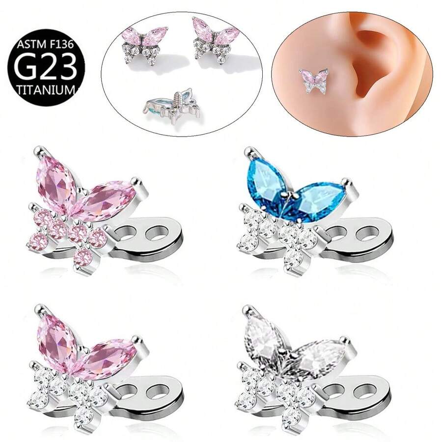 F136 Titanium Alloy Skin Implant Nail, Copper Inlaid Zirconia Butterfly Buried Nail, Cross-Border Piercing Jewelry, Buried Bone Nail - Multicolor - View 1