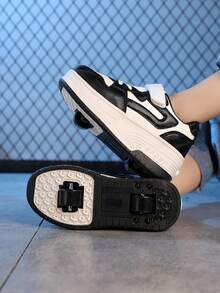 LOUN 1双儿童可调节双轮溜冰鞋，时尚运动鞋 - 黑與白 - 查看 4