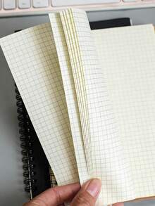 1pc A5 Spiral Notebook, Black Cover, 60 Grid Pages, Thick Kraft Paper Lined Blank Notebook, Simple For Students And Practice
