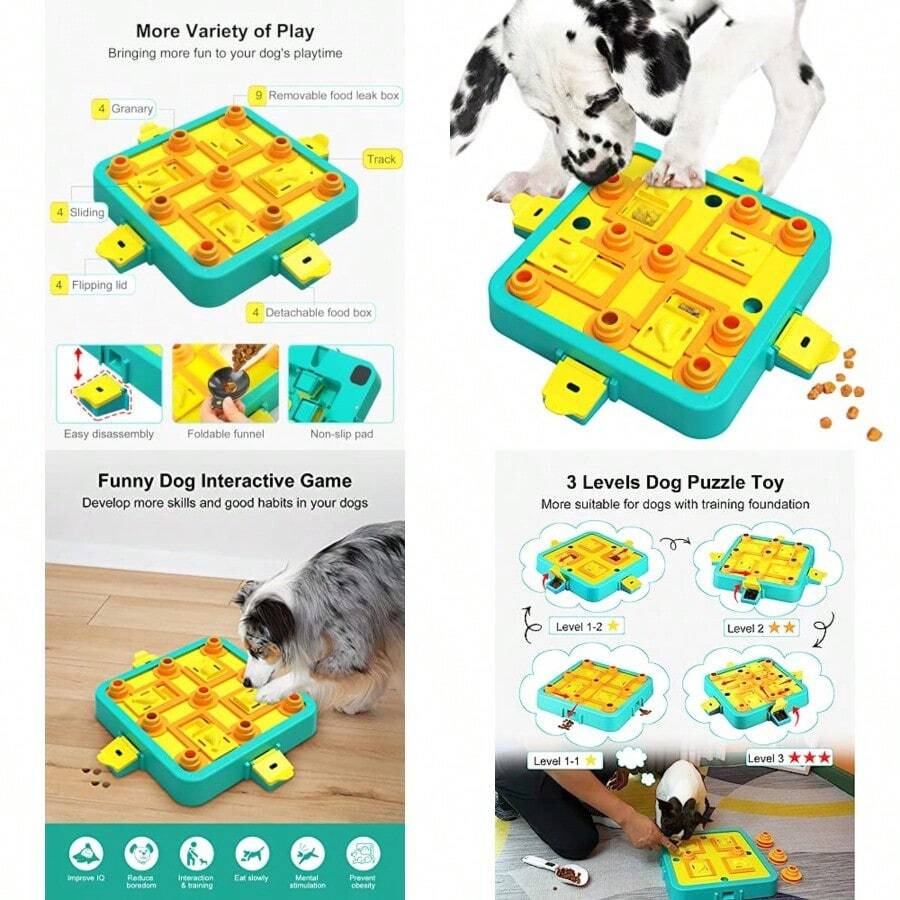 Dog Puzzle Toy Level 3 In 1 Interactive Dog Toys For Boredom Funny Cognitive Dog Toy For IQ Training Brain Stimulating Games Treat Dispensing Toy For Smart Large Medium Smart Dogs - Xanh và vàng - Xem 1