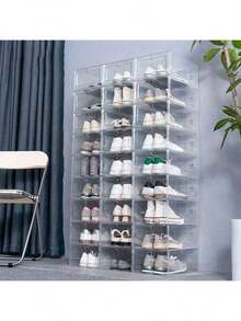 12 piezas/Set, 4 piezas/Set Cajas de almacenamiento apilables transparentes para zapatos, estantes plegables ahorradores de espacio, contenedores para zapatos deportivos, estantes de alta calidad para zapatos, cajas para zapatos - Multicolor - Ver 7