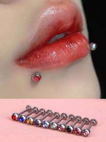 5pcs Crystal Ball Shape Lip/Ear Studs, Shiny Cute Rhinestone Ball Stainless Steel Piercing Body Jewelry - Multicolor - View 10