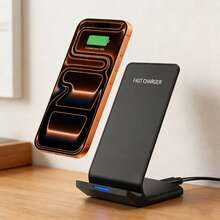 Dual Wireless Fast Charging Dock Station Compatible With IPhone 17 Air 16 15 14 Pro Max Plus 13 12 11 XS XR X 8, Compatible With Airpods 4 3 2 Pro 2 In 1 Charger Stand Multiple Devices Compatible With Samsung Galaxy Fold7/S25/S24 Ultra/S24/S23/S22 Buds 3/3 Pro (No Adapter) - Single Phone Charging - 查看 2
