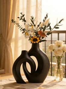 2pcs Resin Vase Set, Modern Home Decor Hollow Boho Style Vase, Living Room Coffee Table Wedding Decoration (Small Vase Size Is Relatively Small, Please Choose Large Size If Concerned) - Multicolor - View 3